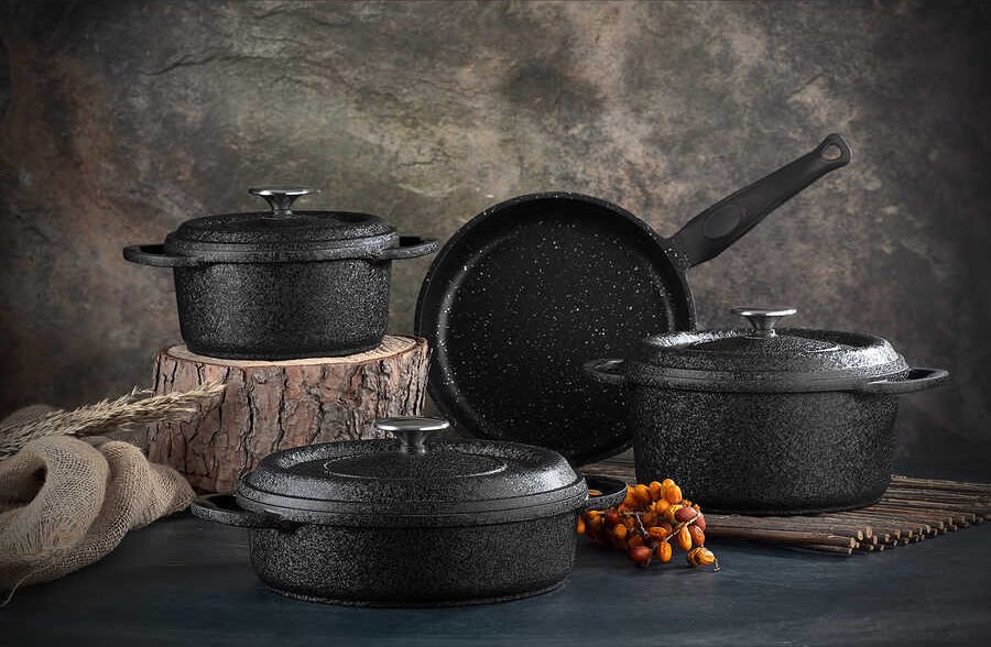 Oms Quartz Prime 7 Parça Biogranit Döküm Tencere Seti