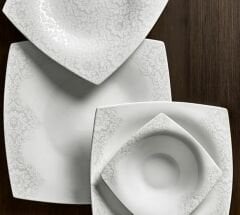 Karaca Fine Pearl Helen 62 Parça 12 Kişilik İnci Kare Yemek Takımı
