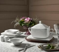 Karaca Fine Pearl Helen 62 Parça 12 Kişilik İnci Kare Yemek Takımı