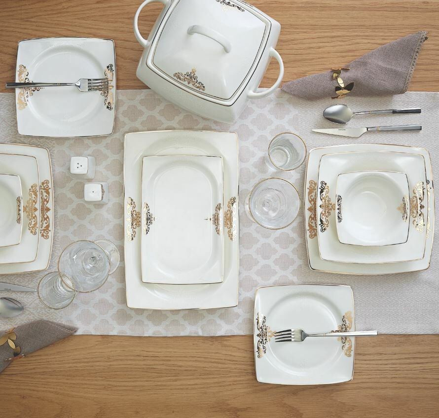 Emsan Fine Bone Topkapı Gold 61 Parça 12 Kişilik Yemek Takımı