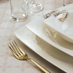 Emsan Fine Bone Fiore Gold 61 Parça 12 Kişilik Kare Yemek Takımı