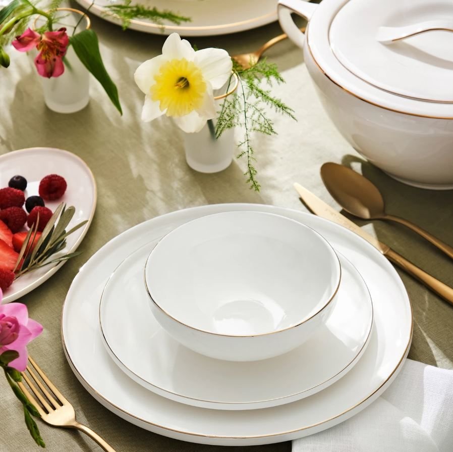 Emsan Freya Fine Bone 60 Parça 12 Kişilik Yuvarlak Yemek Takımı Gold