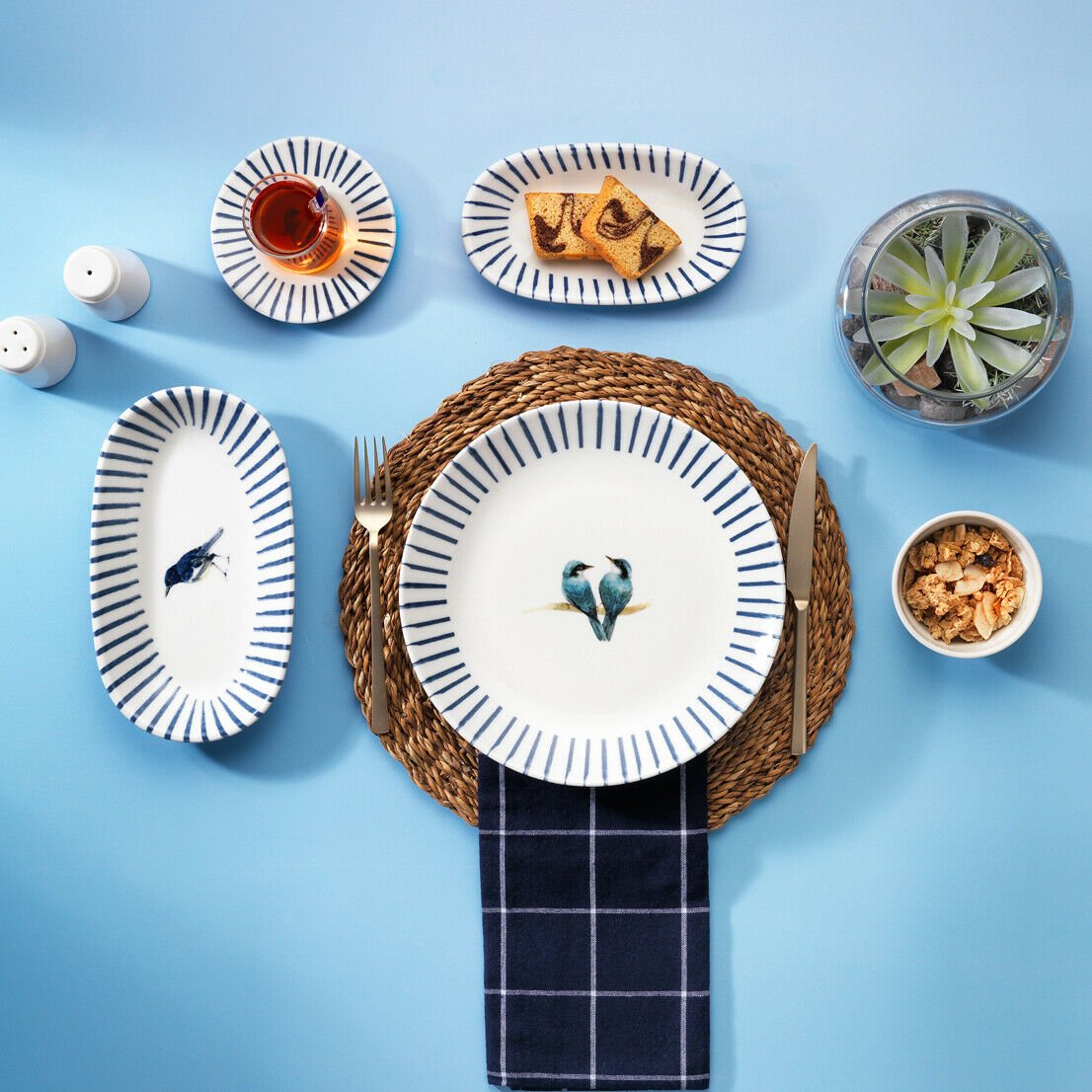 Schafer Charlotte 32 Parça 6 Kişilik Mavi Kahvaltı Takımı