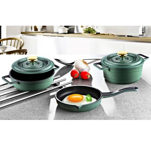 Lavonni Yeşil 3 Lü Mini Döküm Tava Tencere Seti